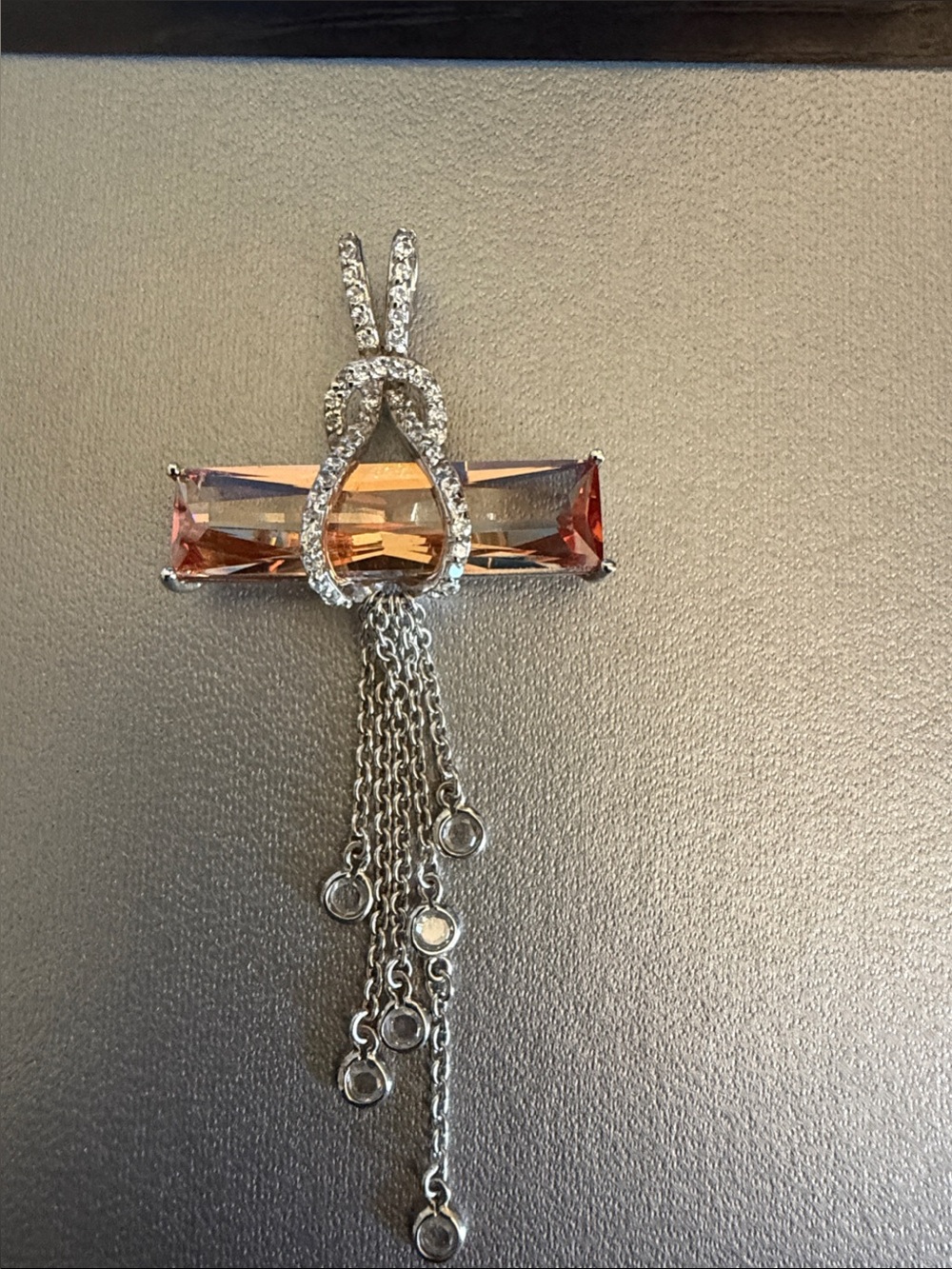 Champagne Crystal Tassel SilverPendant Necklace - Pink, Peach Faceted